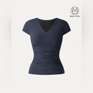 NWT OGL Eco-SkinKiss® Elevated V-neck Side Ruched Cap Sleeve Brami Tee Size S